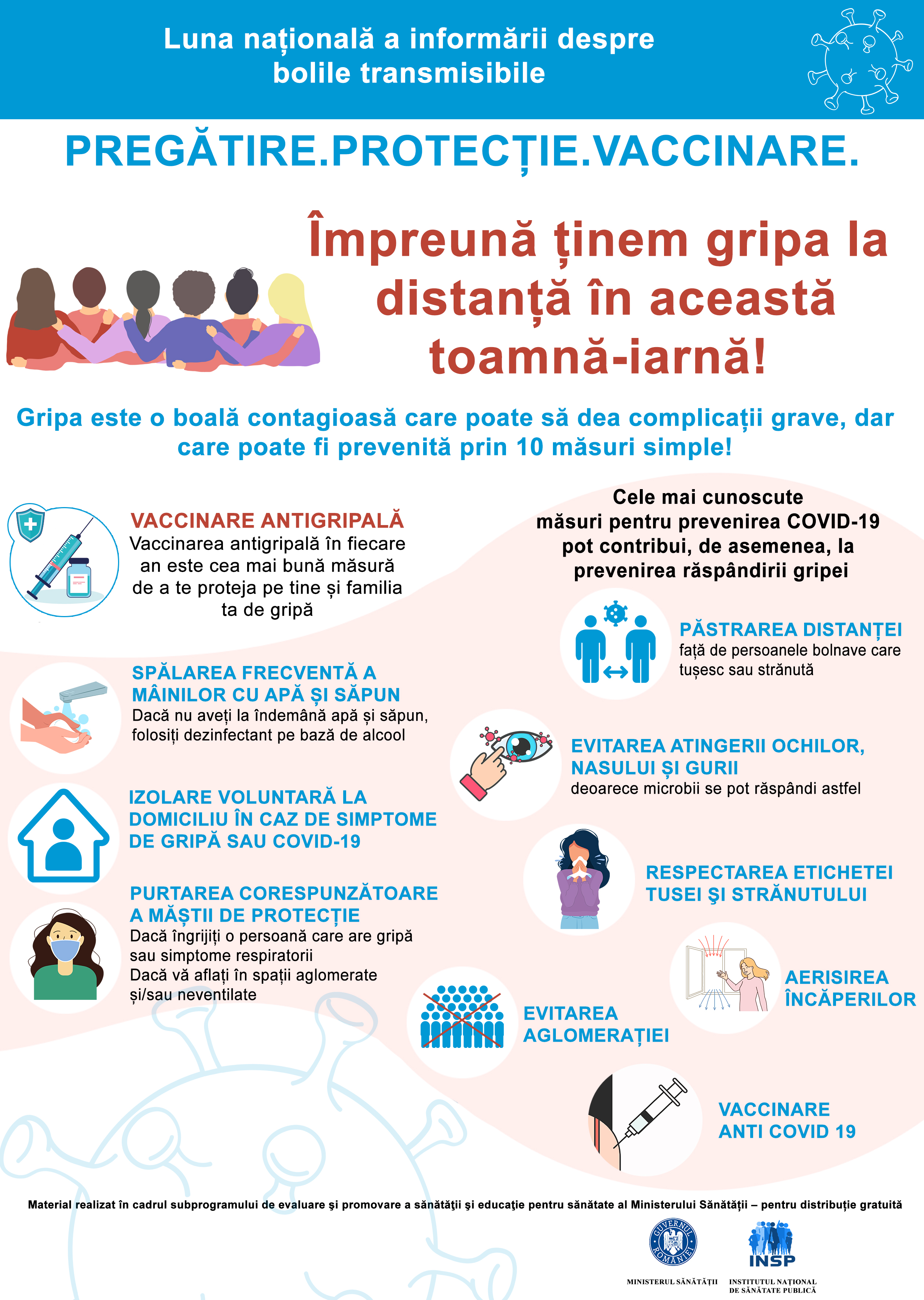 Campania „Luna Națională de Informare despre Boli Transmisibile - Gripa și vaccinarea antigripală, Sars-Cov-2 și vaccinarea împotriva Covid-19” - Poster